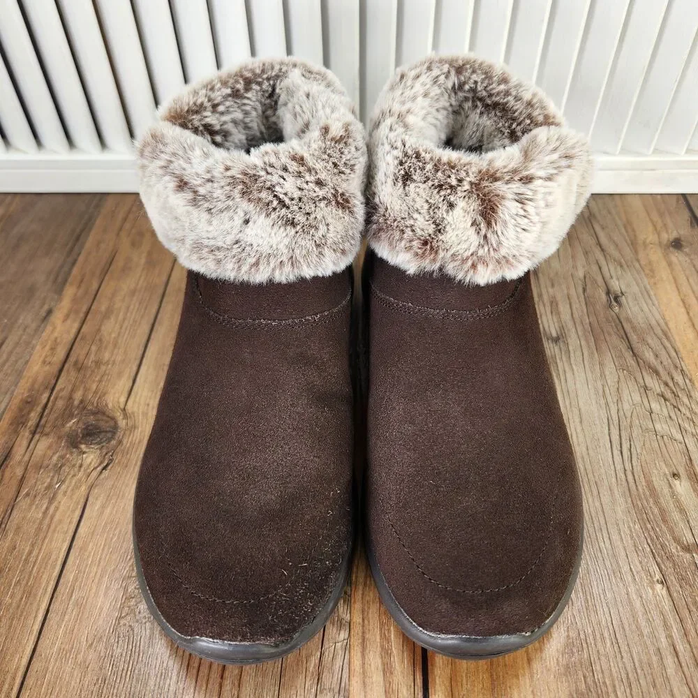 Skechers On-The-Go Joy Bundle Up Womens Size 6 Brown Suede Faux Fur Ankle Boots